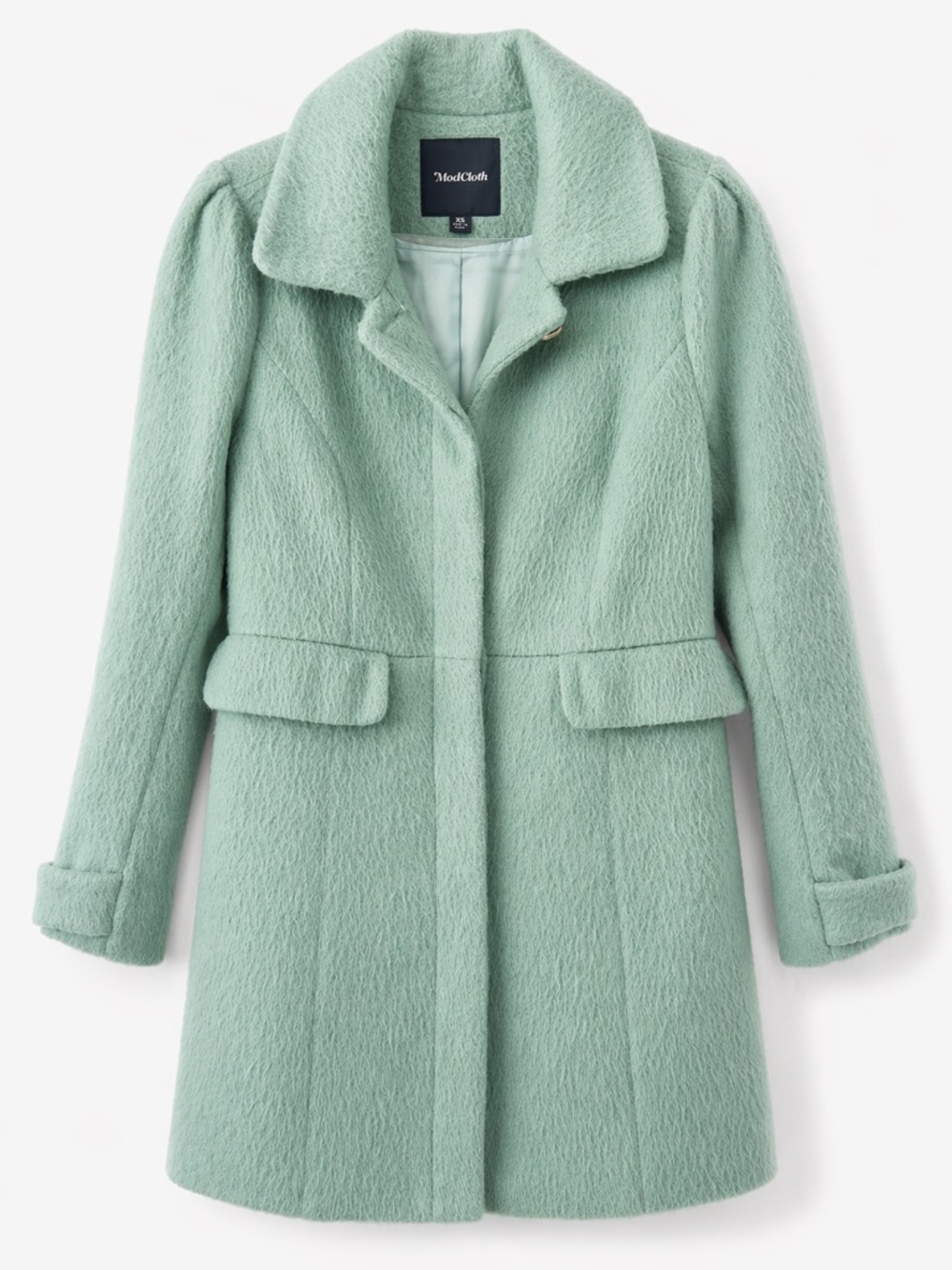 ModCloth Mint Green Fuzzy Textured Coat Retro Peacoat XS